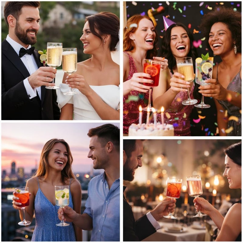 Oojami 24 Pack Clear Plastic Champagne Flutes, 8.5oz Ribbed Disposable Champagne Glasses, Long Stem Vintage Mimosa & Sparkling Wine Cups for Weddings, Parties, Celebrations - Image 3